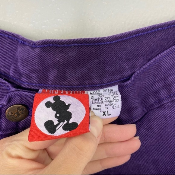 Vintage 90's Disney High Waist Mom Shorts Purple Embroidered Mickey Mouse XL - Picture 5 of 6